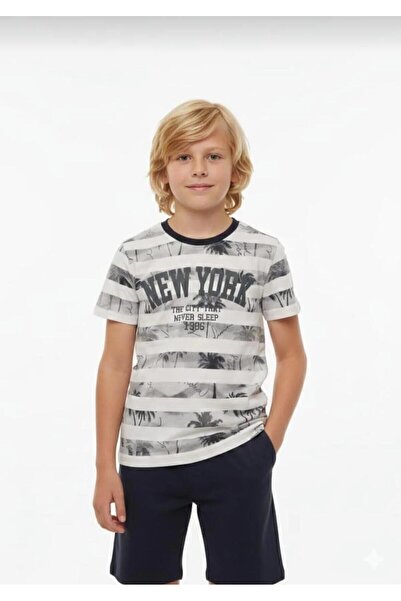 aykidsclup Set de pijamale Capri cu dungi și imprimeu New York pentru băieți ...