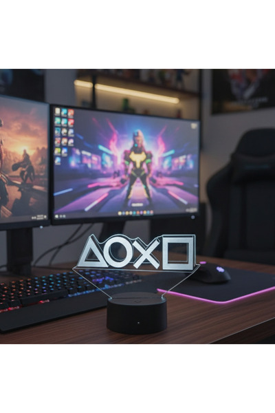 OEM Λάμπα LED 3D με σχεδιασμό κουμπιών PlayStation και 16 χρώματα & τηλεχειρι...