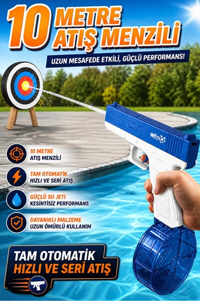 Pofika Elektrikli Otomatik Atış Yapan Su Tabancası Şarjlı 10 Metre Menzilli 5...