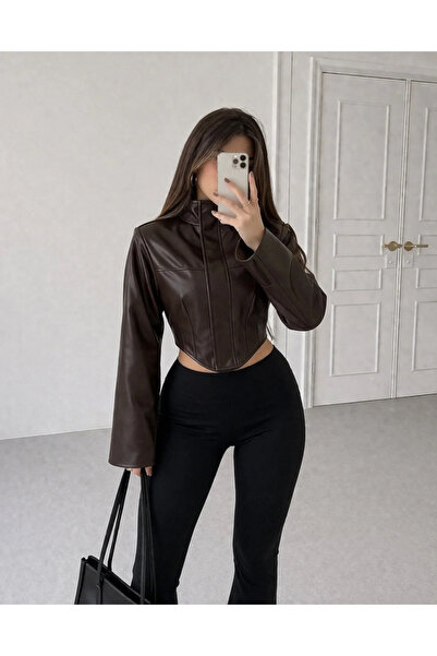 Ekim Store Jachetă cu corset care se fixează în talie crop piele