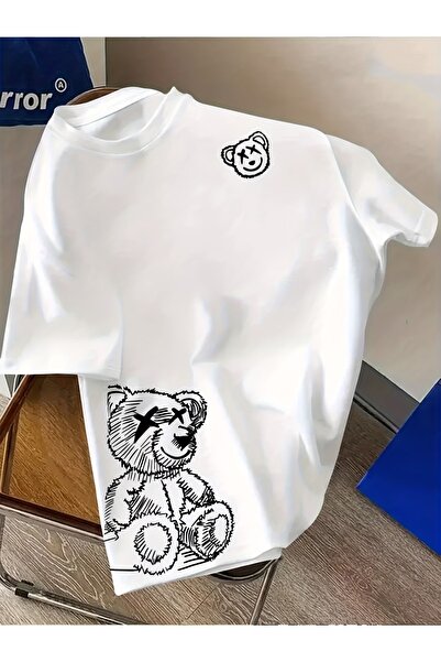 PAVRO Unisex Άνετο T-shirt με μικτό σχέδιο και στάμπα