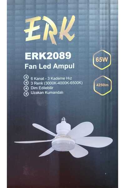 ERK E27 Duya Takılabilen Tavan Vantilatörü Kristal Ledli Kumandalı 6 Kanatlı 3 Renk Işıklı Fan