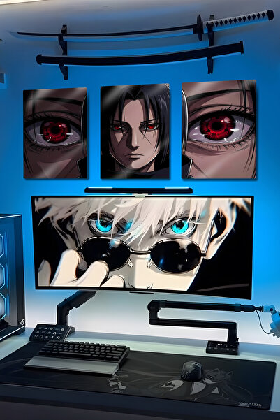 DekorHane Imprimeu metalic - Set de 3 tablouri cu tematică anime, decor pentr...