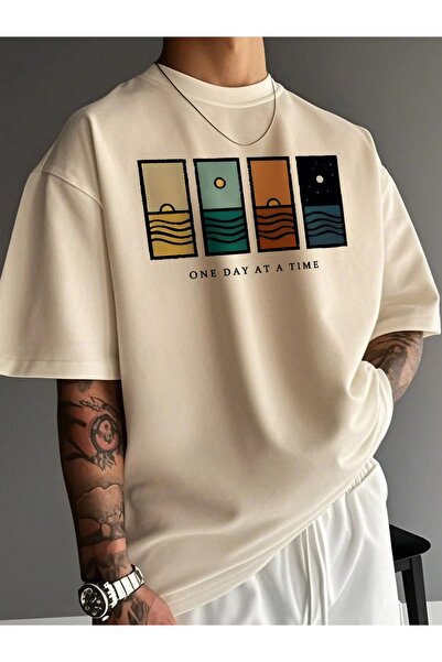 PAVRO Unisex Άνετο T-shirt με μικτό σχέδιο και στάμπα