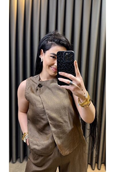Nisam Shiny Linen Single Button Vest Suit