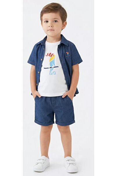 Generic Brand 2/6 Years Old Children's 3-Piece Set with Denim Shirt and Shorts