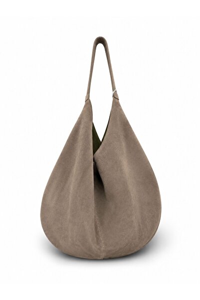 PaminBags Aksesuar حقيبة كتف دائرية كبيرة الحجم من جلد الغزال الحقيقي PMN0087