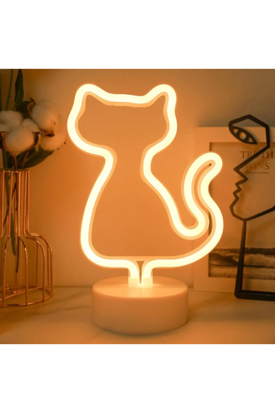33D Neon Işıklı Kedi Tasarımlı Lamba
