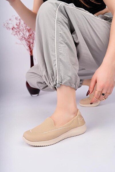 Trend Moda Kadın Krem Sneakers Babet Ortopedik Rahat Günlük Ayakkabı