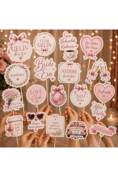 BieneGift Romantik Bekarlığa Veda Çubuklu Props Seti 20’li – Pembe Bride Part...