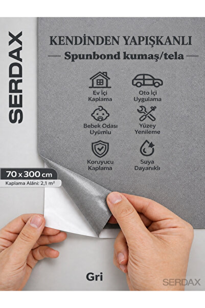 SERDAX Extra yapışkanlı spunbond kumaş/tela kaplama gri 70cm x 300 cm