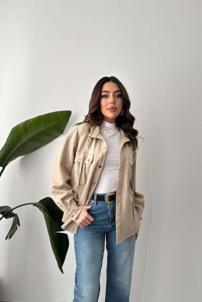Maxi modena قميص من جلد الغزال باللون البيج