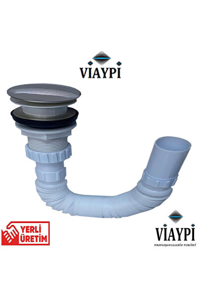 Viaypi Basmalı Pop-up Körüklü Lavabo Gider Sifonu Plastik - Çap: 6.5cm