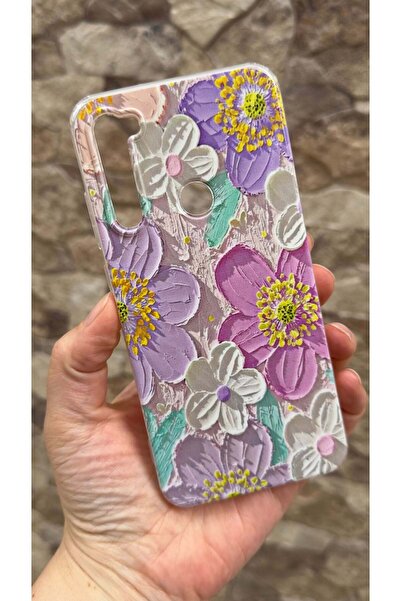 Vip Case Redmi Note 8 Uyumlu Mor Çiçek Desenli Şeffaf Darbe Emici Kamera Koru...