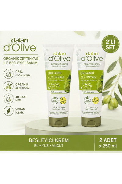 Dalan D'Olive Doğal Zeytin Yağlı Besleyici El Yüz Vücut kremi 250 Ml 2 Adet