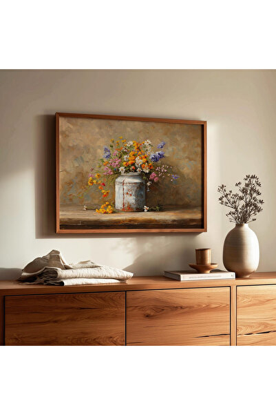 Tuba Decor Tek Parça Ahşap Çerçeveli Tablo renkli çiçek