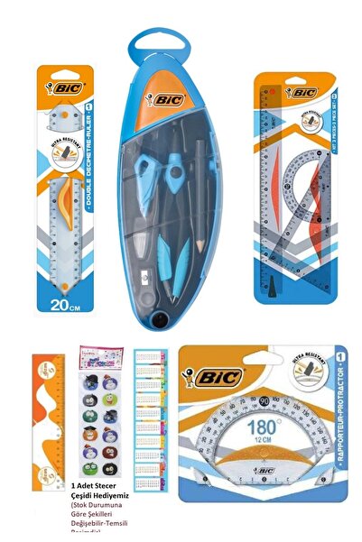 Bic Ortaokul Pergel Seti 5 Parça + 12 cm Geometrik Açı Ölçer 180 Derece ve Ce...