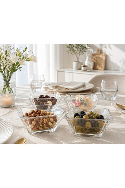 LEYA HOME Kare Cam Kase 4'lü Çerez Kasesi Magnolia Puding Kasesi 300 ml