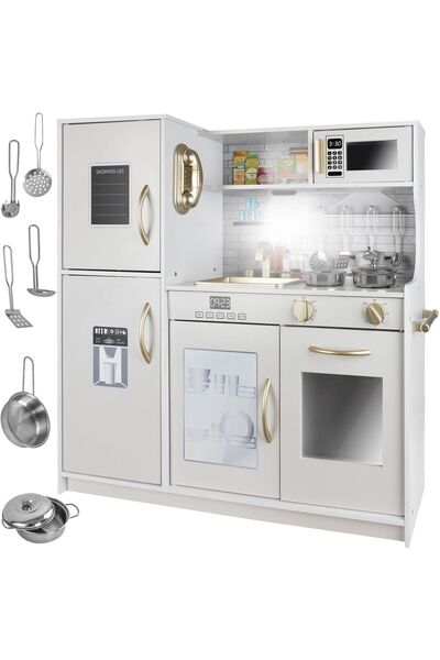 Aseto Large Wooden Kids Play Kitchen with Light & Accessories