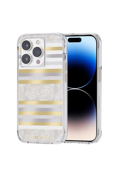 Case-Mate Pearl Stripes MagSafe - Husă iPhone 14 Pro decorată cu masă de perl...