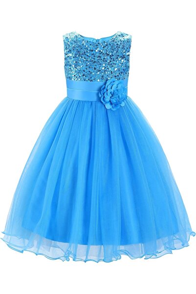 Generic Little Girls' Sequin Mesh Flower Ball Gown Party Dress Tulle Prom