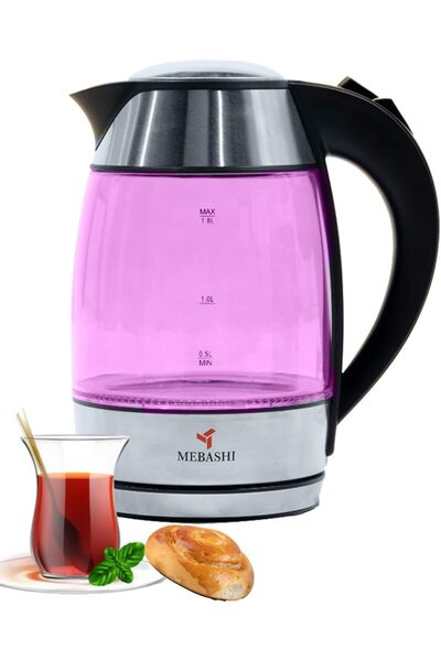 MEBASHI 1.8L Pink Glass Kettle with Cordless Design and Auto Shut-Off(ME-KT11...