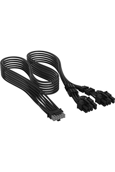 Corsair Premium Sleeved 12V-2x6 zu 2x 6+2-Pin-PCIe-Kabel, Universal - schwarz