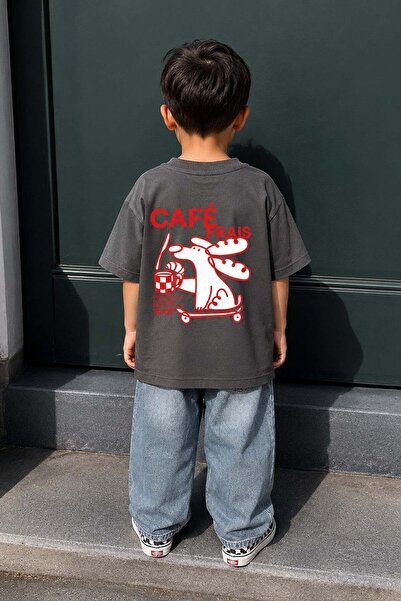Monila Unisex Çocuk Pamuklu Bisiklet Yaka Sırtı Baskılı T-Shirt