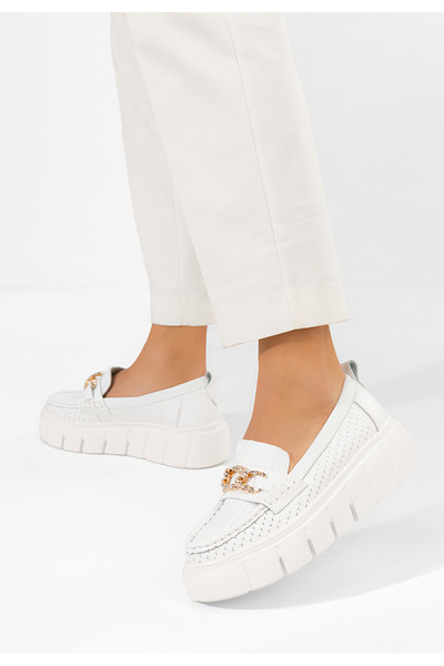 B T Shoes Τρίνα λευκά δερμάτινα μοκασίνια με χοντρή σόλα