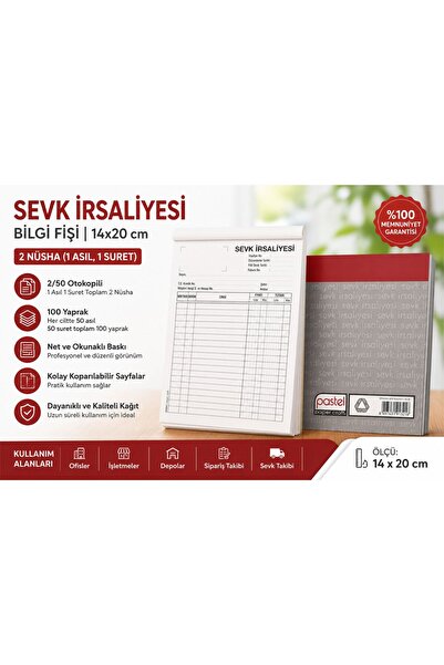 pastel paper craft Sevk İrsaliye Bilgi Fişi 14x20 cm 2/50 ( 50 asıl 50 suret ...