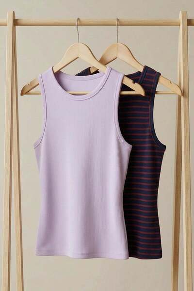 COTENCONCEPT 2 Pieces of Ribbed Fitted Viscose Blended Strappy T-Shirt