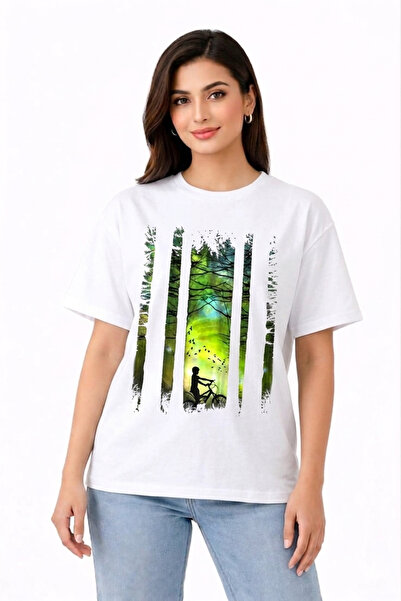 VODEXA Unisex Oversize T-Shirt Ormanda Printed 100% Cotton T-Shirt Comfortabl...