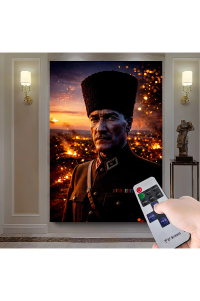 EMYA HOME Led Işıklı Uzaktan Kumandalı Atatürk Kanvas Tablo