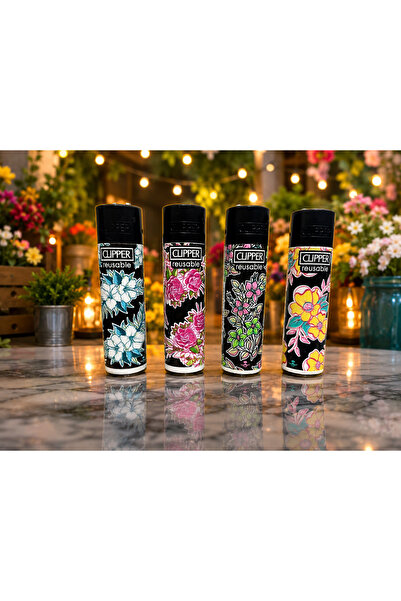 Clipper Çiçek Desenli Çakmak Seti 4’lü – Renkli Koleksiyonluk Reusable Çakmak