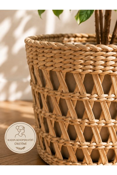 SS ERAL KOOP Hand Knitted Large Wicker Flower Pot Basket Decorative Natural Flower Pot 26X27 cm