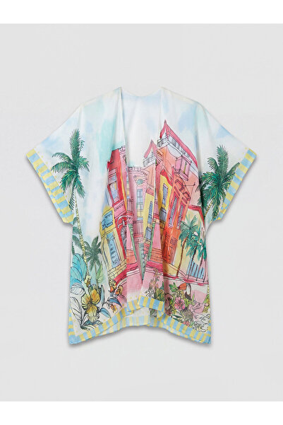 LC Waikiki Lcw Dream Mixed Voile Patterned Women's Kimono with Nevavm Difference