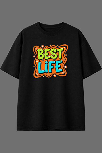 VSRN Μπλουζάκι Best Life Design με προεκτυπωμένο μαύρο σχέδιο, oversized