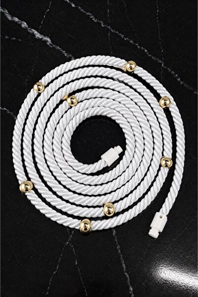 Emtory Home Beyaz Kruvaze Perde Tavan Korniş Bağlama Halatı - Gold Detaylı - Perde Süsü - 3 Metre - 1 Adet