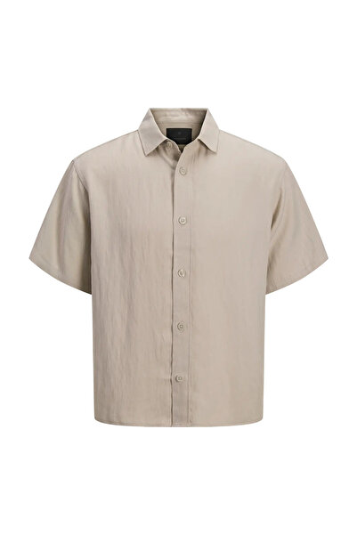 Jack & Jones Bej Erkek Regular Fit Gömlek 12295083 JPRBLASKYE TENCL S/S SHIRT