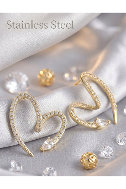 stainless steell أقراط نموذجية على شكل ثعبان من النحاس باللون الذهبي مرصعة بح...