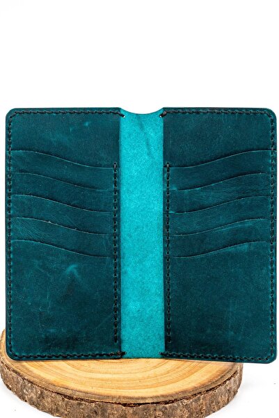 tudorAce Portofel de damă lucrat manual din piele Crazy Horse verde petrol, c...