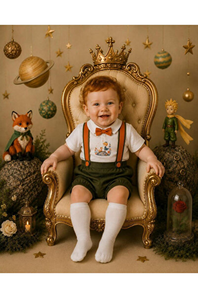 Feriatolye Little Prince Concept Khaki 1 Year Old Salopet Shirt Bow Tie Socks...