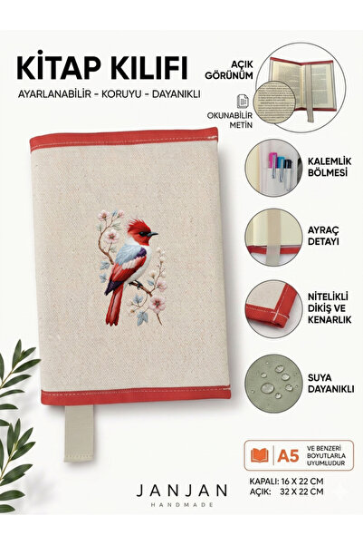 JANJAN NATURAL FABRIC omot za knjigu, perivi omot za knjigu, zaštitnik za knj...