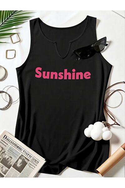 Deocept Women's Sunshine Printed Half V-Neck Sleeveless Regular Fit Casual T-...