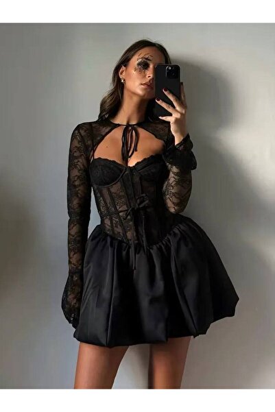 DENİKK Trend Special Design Satin Lace Fabric Bolero Dress Set-Beauty Taffeta...