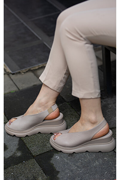 EREN SHOES BAG 7672 Hakiki Deri Silver Gri İçi Dolgu Bilek Bandı Lastikli Ult...