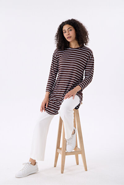MODA VUSLAT Women's Bitter Brown Striped Tunic