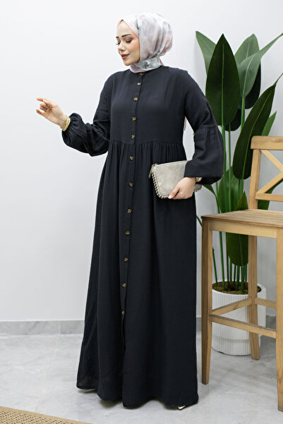 Tesettür Dünyası Buttoned Muslin Dress Tsd260219 Smoked