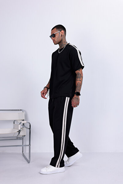 3MODA Erkek Baggy Compak Kumaş Yan Şeritli Takım