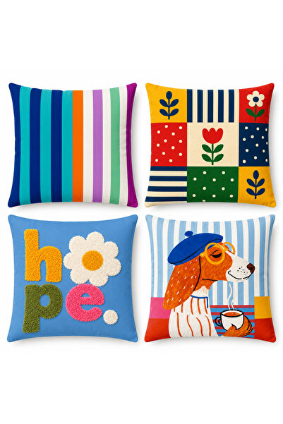 Sister Home Design Colorful Modern 4-Piece Throw Pillow Cover Set 43X43 cm | ...